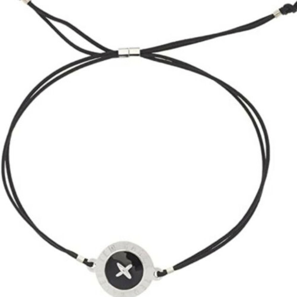 Ted Baker BLACK Silver Cord Button Bracelet